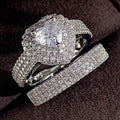 Sweet Heart Shaped Zircon Women's Engagement Ring Set, Luxury Bridal Wedding Couple Rings view 1