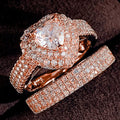 Sweet Heart Shaped Zircon Women's Engagement Ring Set, Luxury Bridal Wedding Couple Rings view 3
