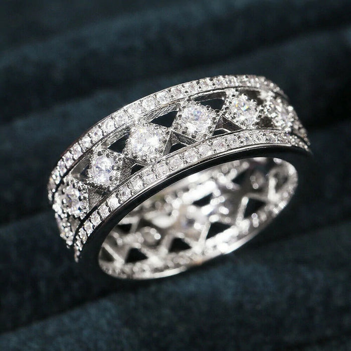 Light Luxury Full Pave Zircon Ring For Women With Niche Designer Fashion Look