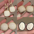 Creamy White Square Geometric Alloy Stud Earrings Minimalist Fashion OL Style For Women view 1