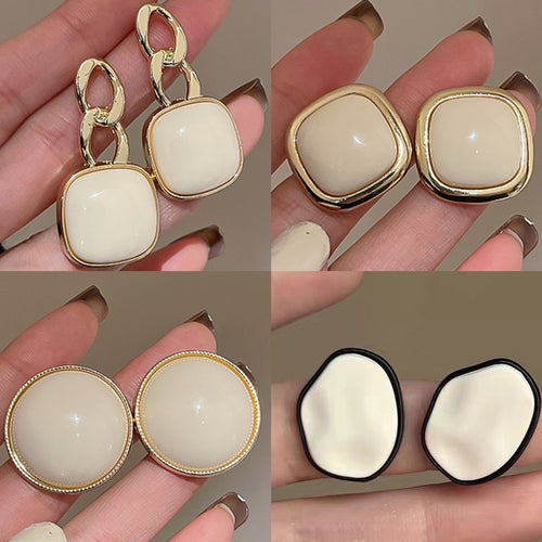 Creamy White Square Geometric Alloy Stud Earrings Minimalist Fashion OL Style For Women