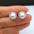 Mini Faux Pearl Earrings For Women, French Elegant Shell Pearl Stud Earrings, Commuter Accessory view 2