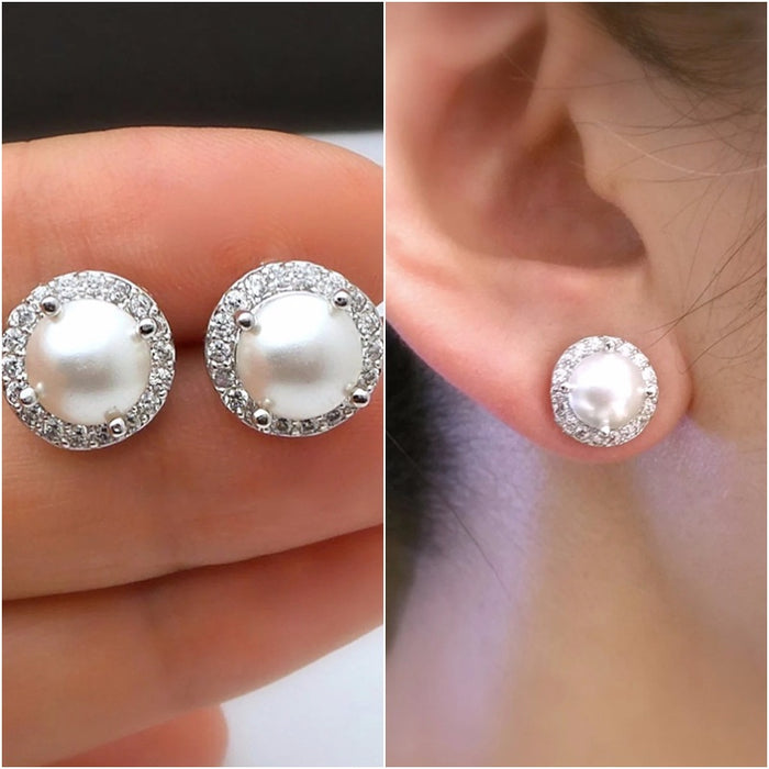 Mini Faux Pearl Earrings For Women, French Elegant Shell Pearl Stud Earrings, Commuter Accessory