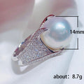 Baroque Luxury Ring For Women, Full Paved Zircon Sparkling Imitation Pearl Statement Jewelry view 5