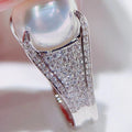 Baroque Luxury Ring For Women, Full Paved Zircon Sparkling Imitation Pearl Statement Jewelry view 3