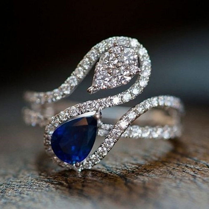 New Blue Teardrop Zircon Ring, Cross Border Fashion Ring For Men And Women