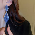 Copper Rhinestone Claw Chain Tassel Long Drop Earrings, French Vintage Geometric Statement Style view 3