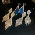 Copper Rhinestone Claw Chain Tassel Long Drop Earrings, French Vintage Geometric Statement Style view 2