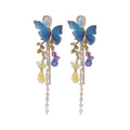Chic Alloy Butterfly Drop Earrings With Rhinestone Crystal Mesh Pearl Tassel Design view 5
