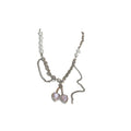 Sweet Cool Heart Pearl Beaded Necklace With Crushed Silver Crystal Accents Colorful Clavicle Jewelry view 5