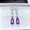 Purple Amethyst Long Drop Earrings, Copper Micro Pave Full Zircon Luxury Statement Jewelry view 3