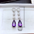 Purple Amethyst Long Drop Earrings, Copper Micro Pave Full Zircon Luxury Statement Jewelry view 5