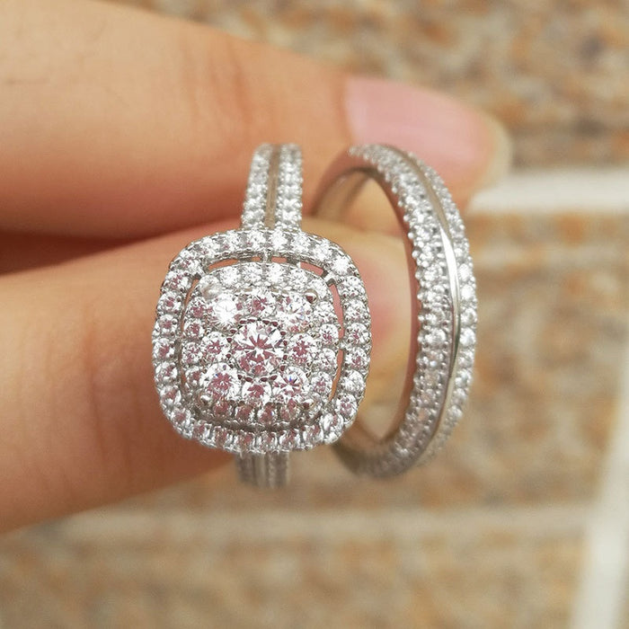 Luxury Couple Combination Ring Set, Copper Platinum Color Plated Fashion Hand Jewelry