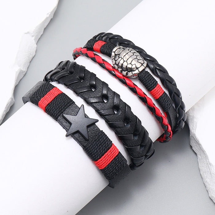 New Simple Handmade Braided Multilayer Leather Wristband Bohemian Couple Bracelet Set