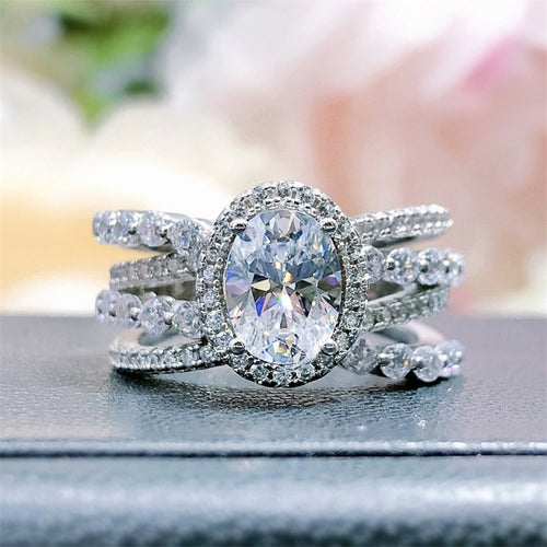 New Oval Women's Ring Luxury Micro Pave Zircon Finger Ring Cross Border Dropshipping Jewelry