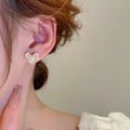 Alloy Heart Stud Earrings With Silver Pins And Sparkling Crystal, Minimalist Petite Elegant Style view 3