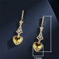 Geometric Long Bridal Earrings For Women, Gold Plated Copper Heart Zircon Dangle Jewelry view 5