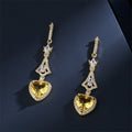 Geometric Long Bridal Earrings For Women, Gold Plated Copper Heart Zircon Dangle Jewelry view 2