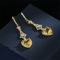 Geometric Long Bridal Earrings For Women, Gold Plated Copper Heart Zircon Dangle Jewelry view 4