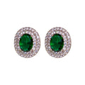 Copper Geometric Oval Emerald Zircon Stud Earrings Minimalist Elegant Silver Needle Jewelry view 5
