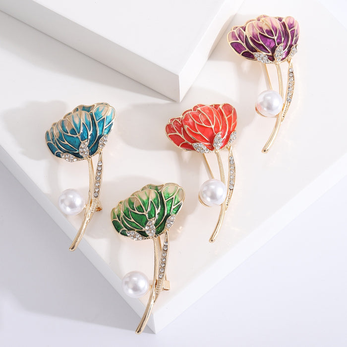 Delicate Alloy Enamel Flower Bud Brooch Pin For Fashion Clothing