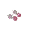 Copper Silver Needle Zircon Enamel Flower Cat Eye Stone Stud Earrings Cute Sweet Elegant Fashion Jewelry view 5