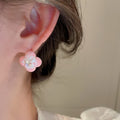 Copper Silver Needle Zircon Enamel Flower Cat Eye Stone Stud Earrings Cute Sweet Elegant Fashion Jewelry view 4