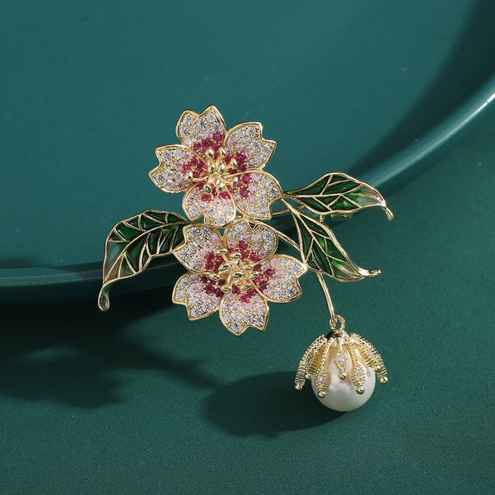 Alloy Zircon Flower Brooch Pin For Suits And Coats