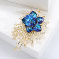 Copper Zircon Crystal Flower Brooch Pin For Elegant Suit Accessories view 4