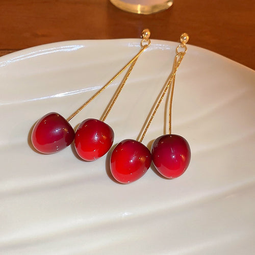 Chic Alloy Cherry Drop Earrings With Silver Needle, Fresh Fruit Dangle Earrings For Women