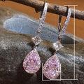 Sparkling Pink Zircon Teardrop Earrings, Elegant Crystal Pear Shape Drop Earrings For Women view 2