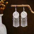 Imitation Miao Silver Ethnic Style Long Leaf Tassel Drop Earrings For Travel Souvenir Jewelry view 4