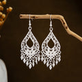Imitation Miao Silver Ethnic Style Long Leaf Tassel Drop Earrings For Travel Souvenir Jewelry view 2