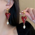 Heart-Shaped Baroque Pearl Gold Plated Silver Needle Alloy Stud Earrings For Women, Vintage Chinese Style view 2