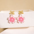Sweet Acrylic Sakura Flower Dangle With Gold Alloy Bow Studs Korean Cute Student Earrings view 2