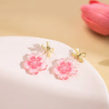 Sweet Acrylic Sakura Flower Dangle With Gold Alloy Bow Studs Korean Cute Student Earrings view 3