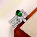 Luxury Light Water Drop Zircon Ring With Full Pave Pear Shape Floral Design For Women view 3