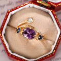Vintage Bohemian Copper Stack Ring Set With Purple Zirconia Snake Shape Exotic Women's Rings view 4