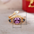 Vintage Bohemian Copper Stack Ring Set With Purple Zirconia Snake Shape Exotic Women's Rings view 5