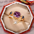 Vintage Bohemian Copper Stack Ring Set With Purple Zirconia Snake Shape Exotic Women's Rings view 3