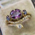 Vintage Bohemian Copper Stack Ring Set With Purple Zirconia Snake Shape Exotic Women's Rings view 1