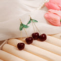 Cute Acrylic Cherry Fruit Drop Dangle With Green Leaf Alloy Hooks For Women Student Jewelry Earrings view 4