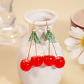 Cute Acrylic Cherry Fruit Drop Dangle With Green Leaf Alloy Hooks For Women Student Jewelry Earrings view 2