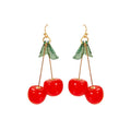 Cute Acrylic Cherry Fruit Drop Dangle With Green Leaf Alloy Hooks For Women Student Jewelry Earrings view 5