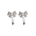 Elegant French Bowknot Rhinestone Pearl Chain Ear Cuff Clip Luxury Zircon Crystal Dangle Earrings view 4