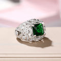 French Style Color Gem Emerald Shape Zircon Women's Ring, Niche Light Luxury Adjustable Jewelry view 3