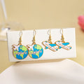 Creative Alloy Enamel Globe And Airplane Travel Theme Drop Dangle Student Fashion Earrings view 1
