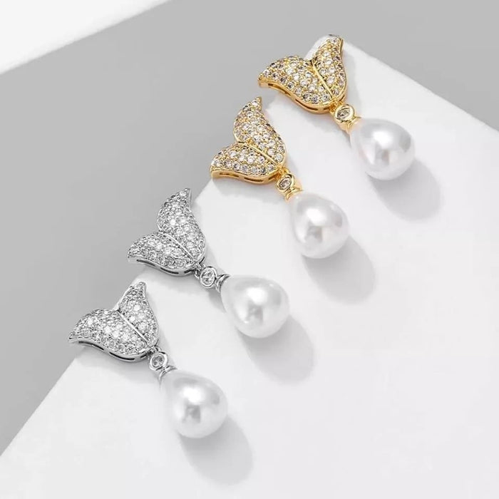 Creative Mermaid Tail Faux Pearl Drop Earrings For Women, Elegant Celebrity Style Ear Jewelry