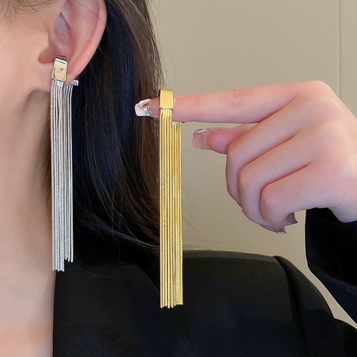 Metal Tassel Geometric Clip-on Earrings Minimalist Statement Ear Cuff Jewelry
