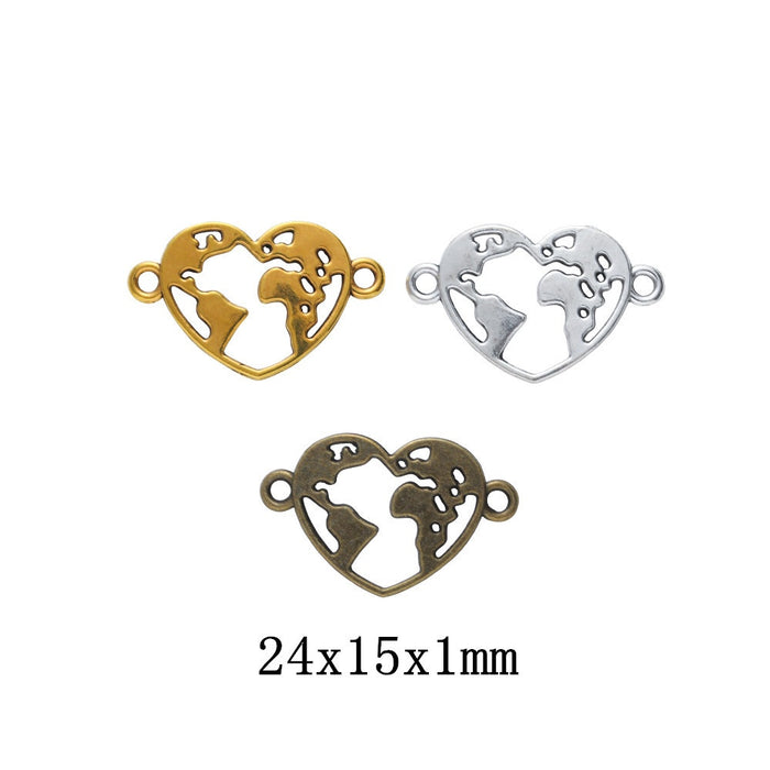 Zinc Alloy Heart Earth Charm Pendant for DIY Necklace Bracelet Jewelry Making